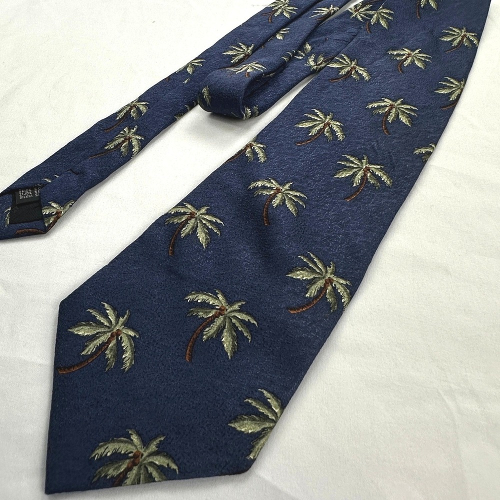Palm Tree Silk Tie Tropicals by Tango Navy Blue Necktie Florida Vacation Beach